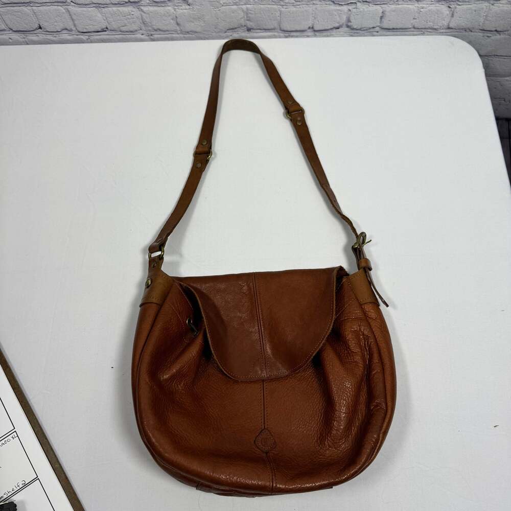 Cledran Japan Brown Pebbled Leather Flap Hobo Crossbody Shoulder Bag - Picture 2 of 10